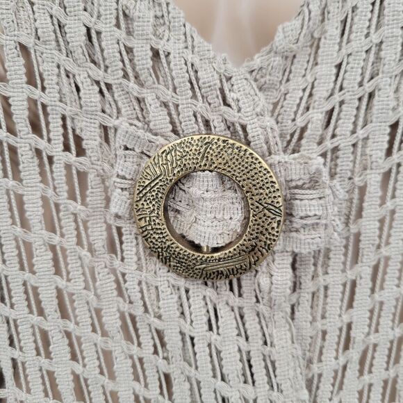 Keren Hart Cotton Fishing Net Knit Cardigan Oversized Button Accents Lagenlook - Picture 3 of 8